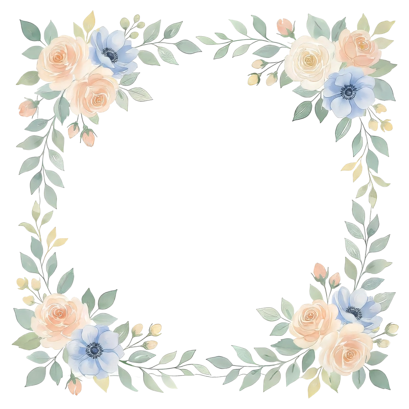 Watercolor Floral Frame Clipart in Peach and Blue