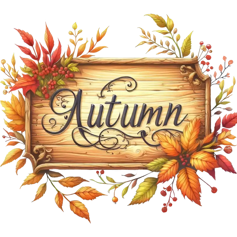 Autumn Wooden Sign Free Clipart with Fall Foliage and Berries